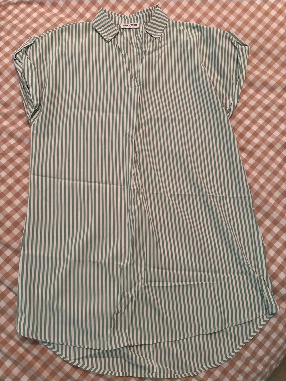 Solution Brand Green & White Stripe Button-Down Shirt Dress